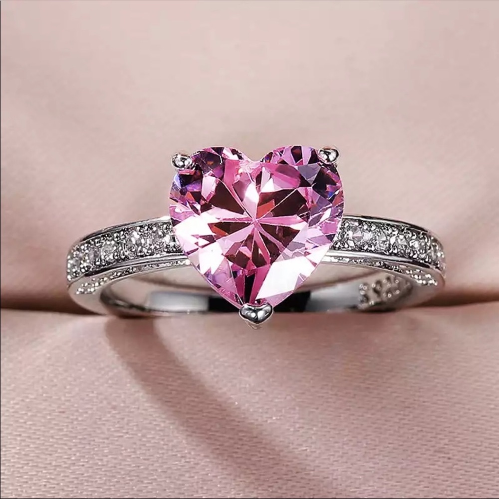 New Women’s 925 Silver Heart Pink Sapphire Ring - Picture 5 of 5